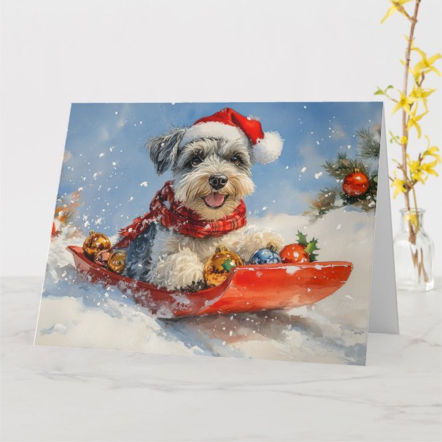 Cartão Cachorro Schnauzer Sledge Deixe-o nevar no Natal (Flor Amarela)
