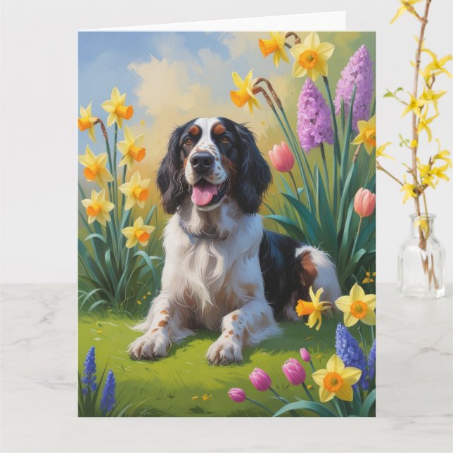 Cartão Cachorro Setter Inglês Pintura de Flores de Primav (Flor Amarela)