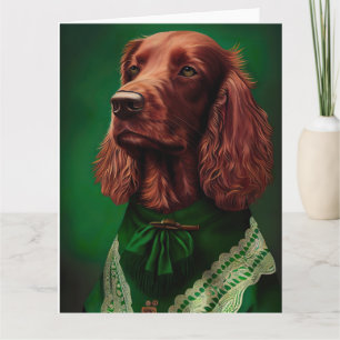 Cartão Cachorro Setter Vermelho Irlandês vestido para o D