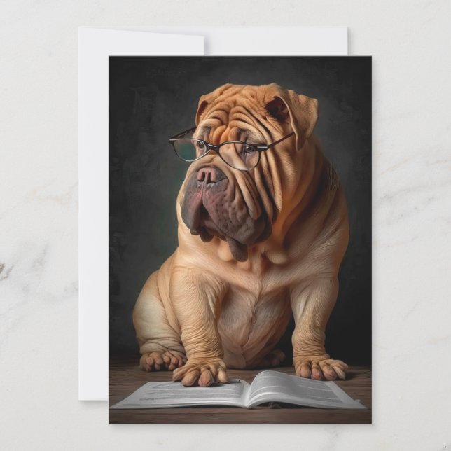 Cartão Cachorro Shar Pei Inteligente com Design de Livro (Frente)