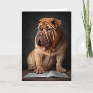 Cartão Cachorro Shar Pei Inteligente com Design de Livro