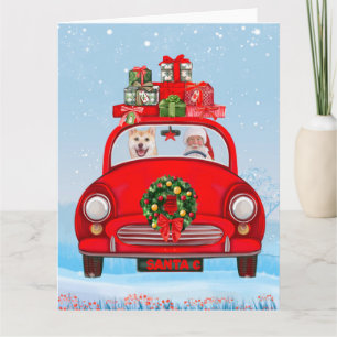 Cartão Cachorro Shiba Inu no carro com Papai Noel