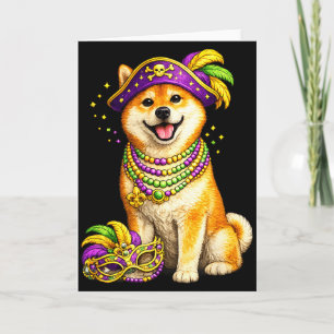 Cartão Cachorro Shiba Inu no Mardi Gras Fofo