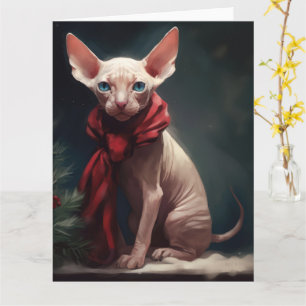 Cartão Cachorro Sphynx na Neve Natal