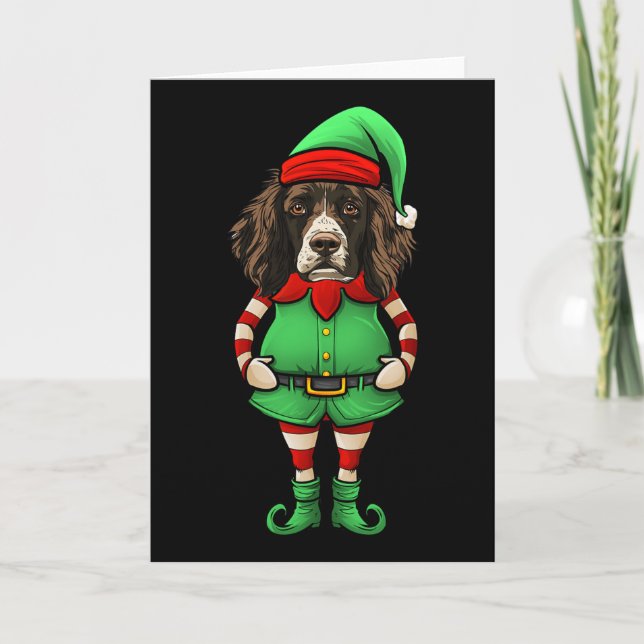Cartão Cachorro Springer Spaniel Inglês Elfo de Natal Eng (Frente)
