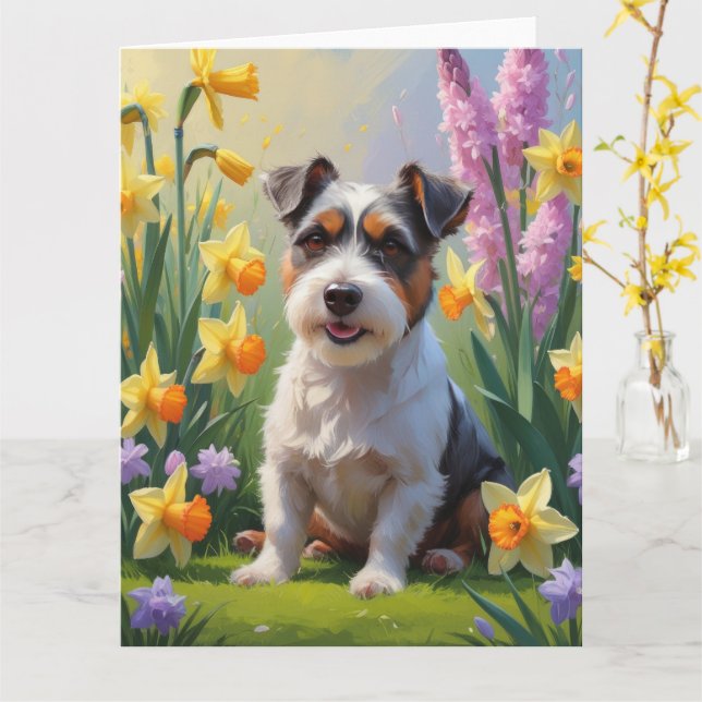 Cartão Cachorro Terrier Australiano Pintura de Flores da  (Flor Amarela)