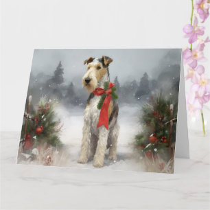 Cartão Cachorro Terrier Wirefox no Natal da Neve