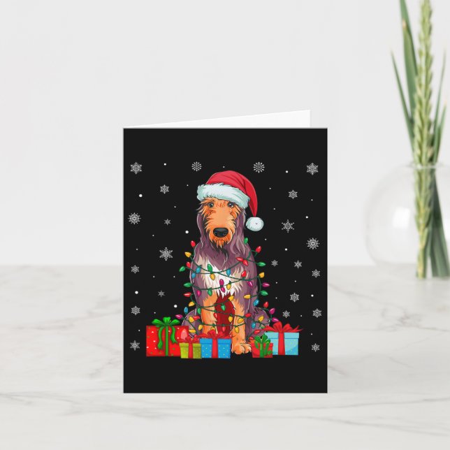 Cartão Cachorro Ugly Xmas Lights Santa Hat Irish Wolfhoun (Frente)