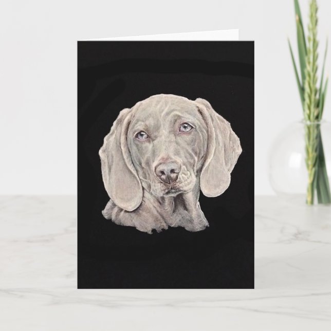 Cartão Cachorro Weimaraner de preto. (Frente)