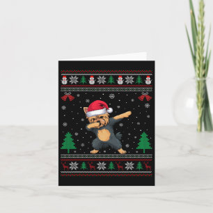 Cartão Cachorro Yorkie Dabbing Chapéu de Papai Noel Menin