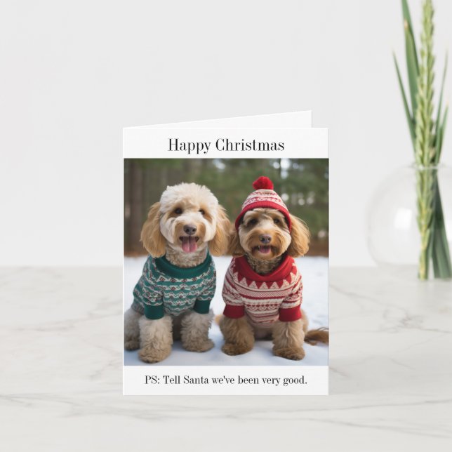 Cartão Cachorros de Goldendoodle em Suéteres de Natal (Frente)