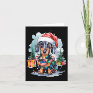 Cartão Cachshund Cachorro Papai Noel Noel Luzes de Natal