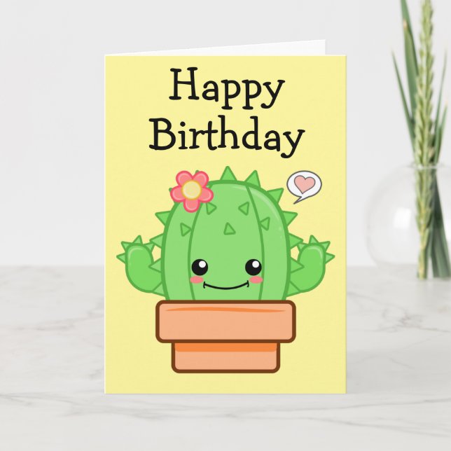 Cartão Cacto Kawaii de Aniversário (Frente)