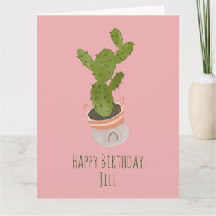 Cartão Cactus Plant Rainbow Basket Hand Drawn Aniversário