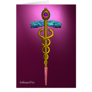 Cartão CÁDUCEO DE OURO, Símbolo Médico Rosa Violeta Roxo