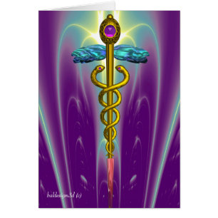 Cartão CADUCEU, âmbar violeta fucsina vibrante dourado