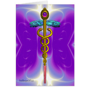 Cartão CADUCEU, vibrante ouro ametista Violeta Roxo