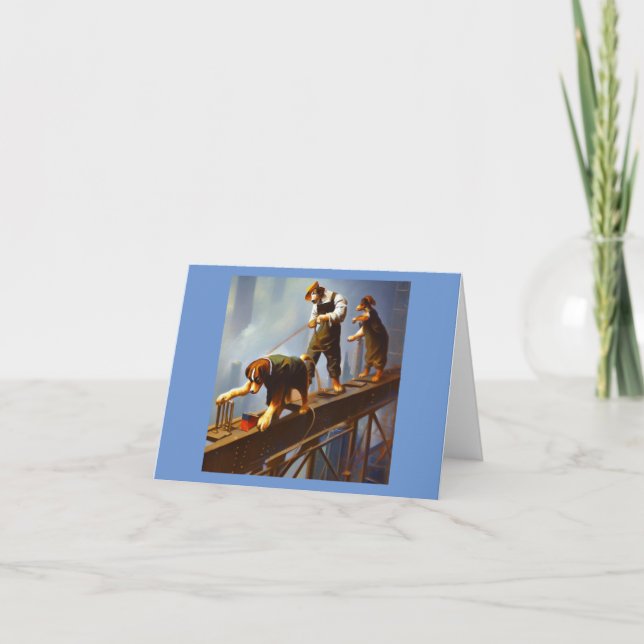 Cartão Cães a trabalhar alto aço (Frente)