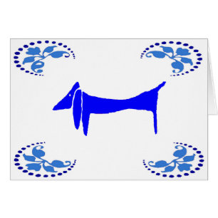 Cartão Cães Abstrato de Dachshund Azul