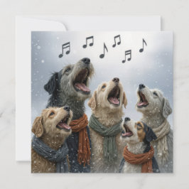 Cartão Cães Cantando Canções de Natal em Flocos de Neve