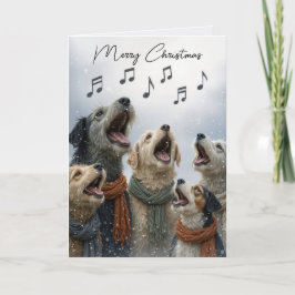 Cartão Cães Cantando Canções de Natal em Flocos de Neve