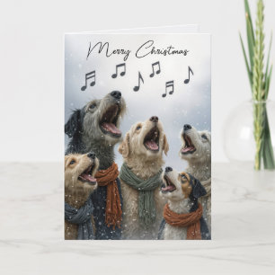 Cartão Cães Cantando Canções de Natal em Flocos de Neve