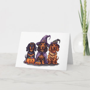 Cartão Cães das Bruxas do Halloween Dachshund