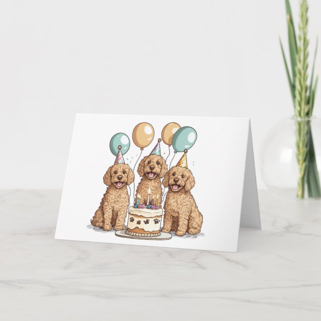 Cartão Cães de Goldendoodle de Aniversário (Frente)