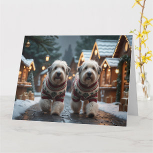 Cartão Cães de Pastoreio Inglês Antigo Natal Neve Feriado