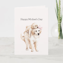 Cartão Cães do Dia das Mães com Laço Rosa Mamãe