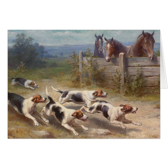 Cartão Cães e cavalos de caça, (Frente Horizontal)