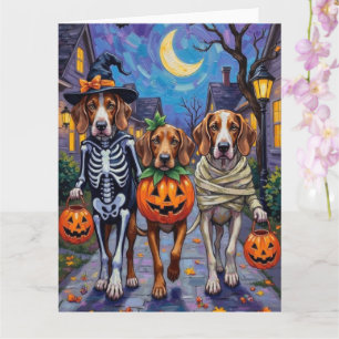 Cartão Cães English Foxhound fazendo Trick-or-Treating no