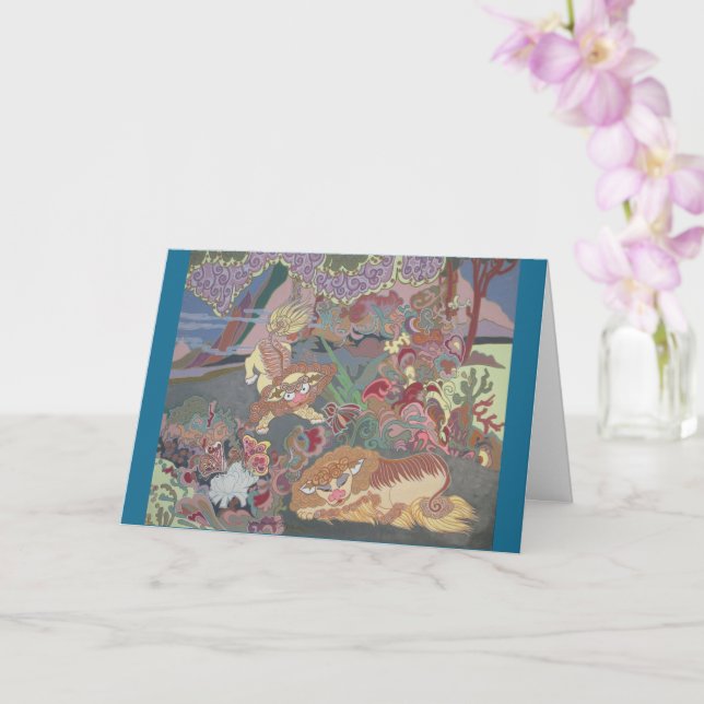 Cartão Cães Estilizados Jogando no Jardim (Orquídea)