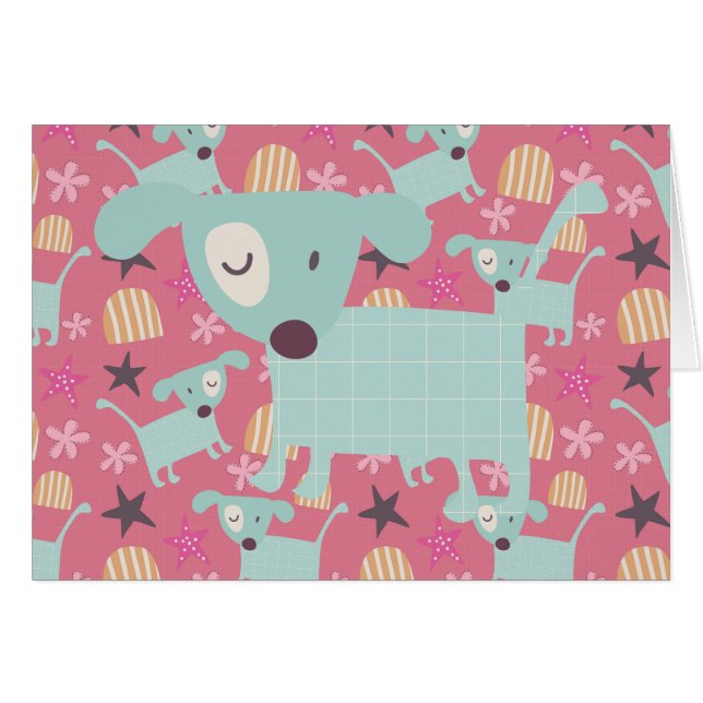 Cartão Cães, Estrelas e Flores (Frente Horizontal)