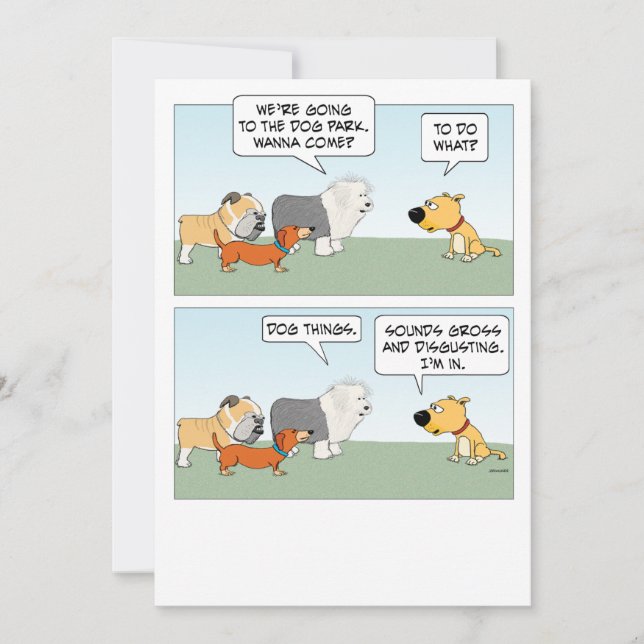 Cartão Cães fofos e engraçados planejam viagem ao parque  (Frente)