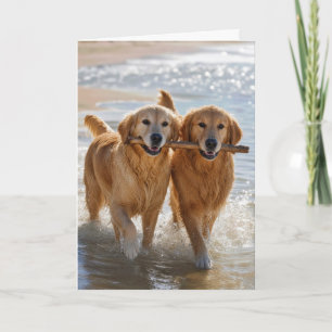 Cartão Cães Golden Retriever de Aniversário Carregando um