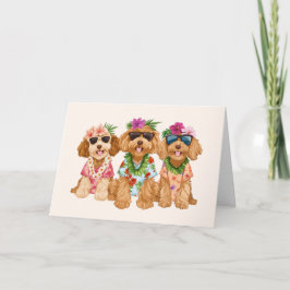 Cartão Cães Goldendoodle Havaianos Flor Lei