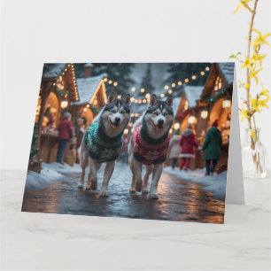 Cartão Cães Husky Siberiano Natal Neve Férias 
