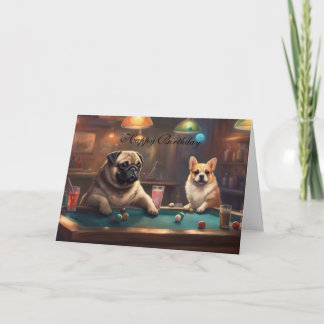 Cartão Cães jogando sinuca Feliz aniversário da equipe