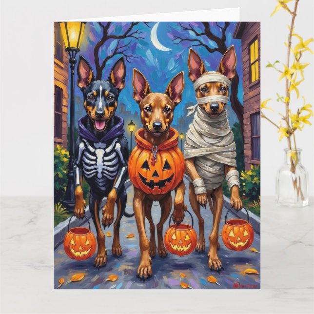 Cartão Cães Malinois Belgas Trick-or-Tratating Halloween (Flor Amarela)