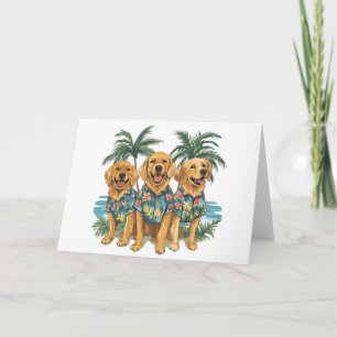 Cartão Cães ouros Retriever Vestindo Camisa Havaiana