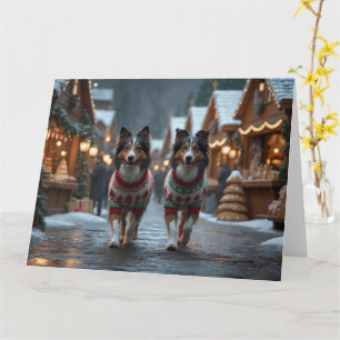 Cartão Cães Rough Collie Natal Neve Férias