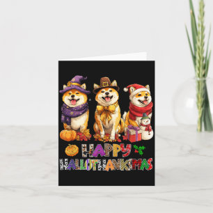 Cartão Cães Shiba Hallothanksmas Halloween Natal