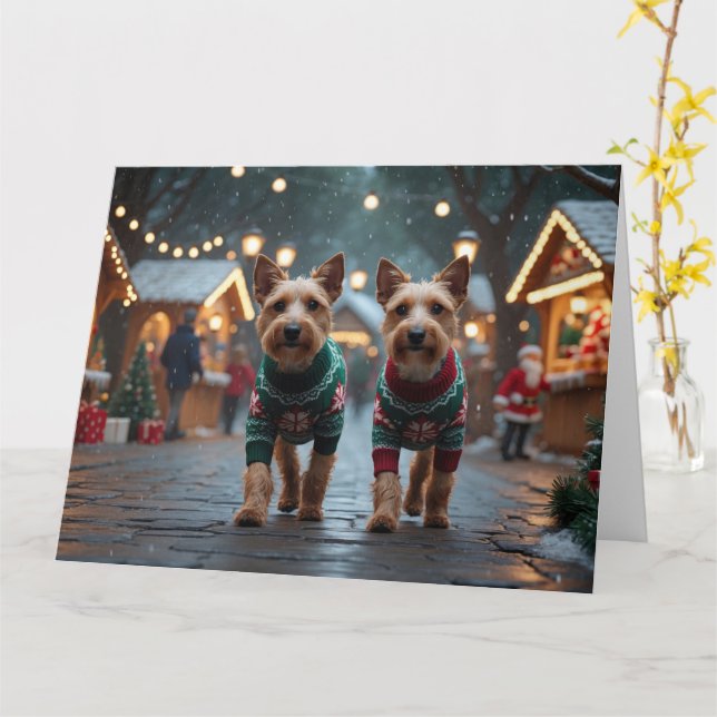 Cartão Cães Wire Fox Terrier Natal Neve Férias (Flor Amarela)