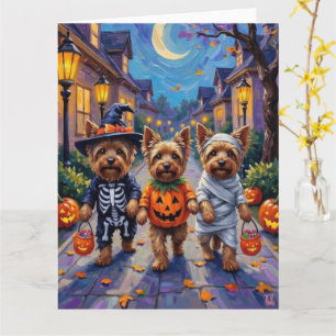 Cartão Cães Yorkshire Terrier com Fantasias de Halloween