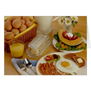Cartão Café da manhã de bacon, ovos e jarro de leite