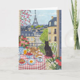 Cartão Café da Manhã do Gato da Varanda de Paris Saudação