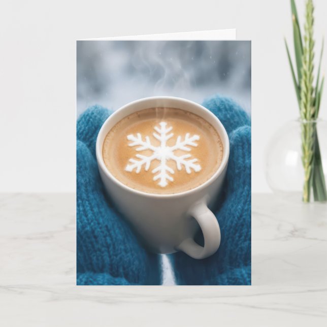 Cartão Café de Aniversário Com Luvas e Floco de Neve (Frente)