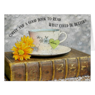 Cartão Café de folga e um bom livro para ler