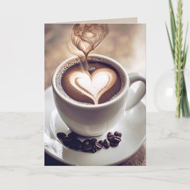 Cartão Café do Aniversário com Coração e Vapor (Frente)
